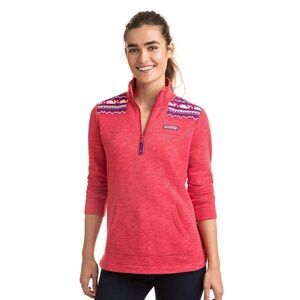 Vineyard Vines Half Zip Fair Isle Shoulder Relaxed Curved Hem Shep Shirt Small